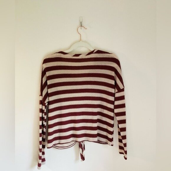 Altard State Waffle Knit Long Sleeve Tie Front Top Brown & Tan Stripes Size S - Picture 2 of 7